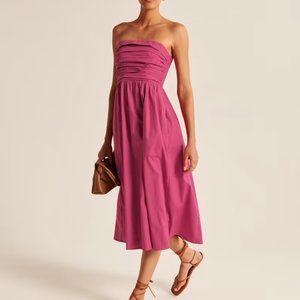 Strapless (removable straps) Poplin Midi Dress - Abercrombie and Fitch
